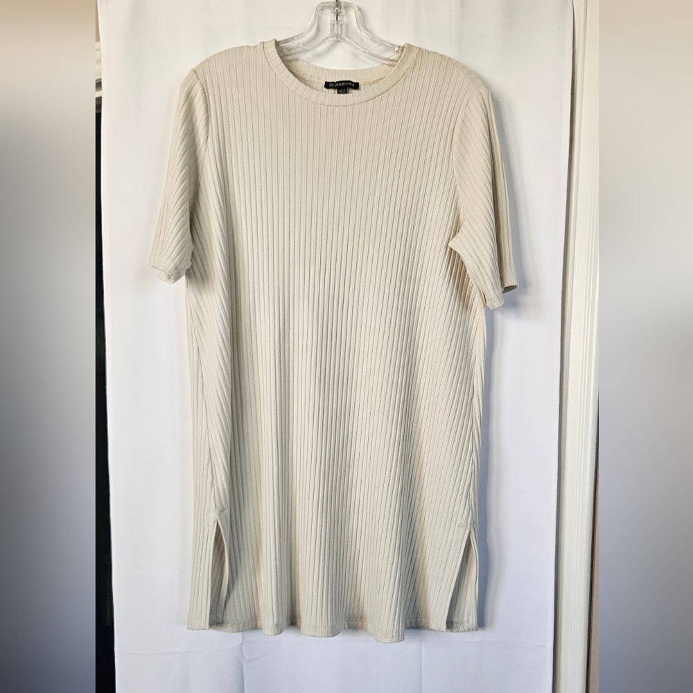 Eileen Fisher textured stretch‎ rib round neck short sleeve tunic size small
